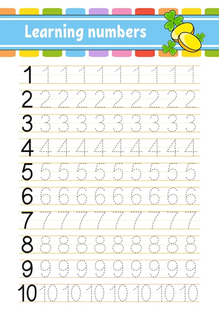 Vector trace and write numbers handwriting practice learning numbers for kids education developing worksheet activity page