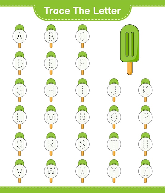 Traceer de letter traceerbrief met ijs educatief werkblad voor kinderen om af te drukken