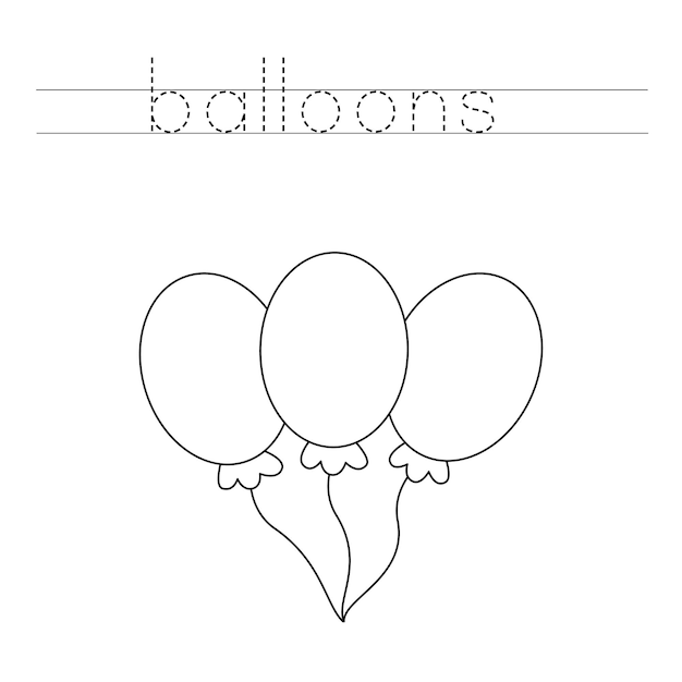 Traceer de letters en kleur ballonnen Handschriftoefeningen voor kinderen
