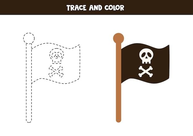 Traceer en kleur piratenvlag werkblad voor kinderen