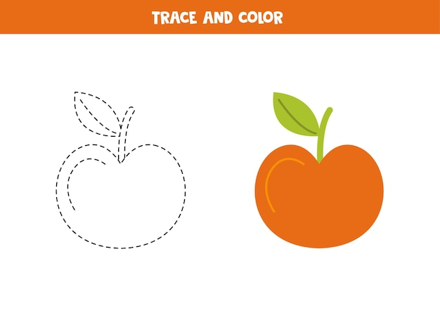 Traceer en kleur schattig handgetekende appelwerkblad voor kinderen