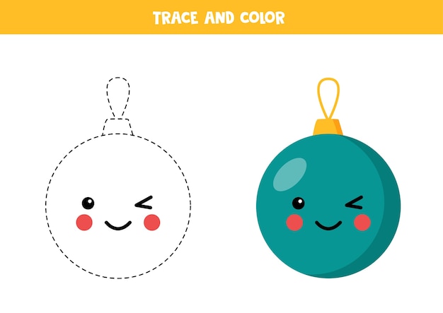 Traceer en kleur schattige kawaii kerstbal