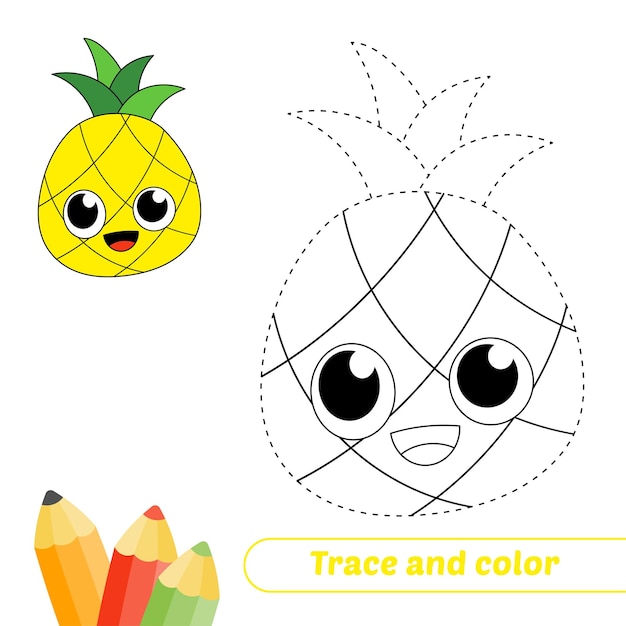 Traceer en kleur voor kinderen ananas vector