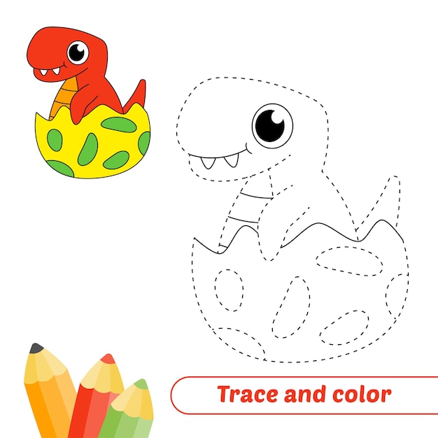 Traceer en kleur voor kinderen baby dinosaurus vector