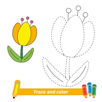 Traceer en kleur voor kinderen bloem vector