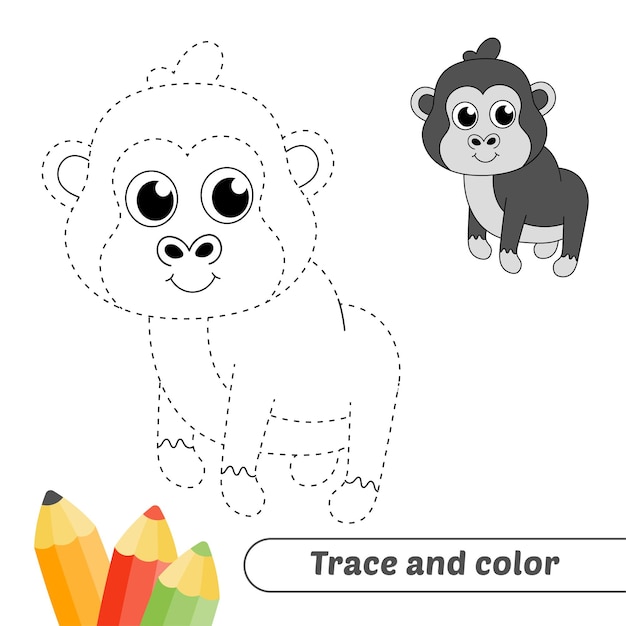 Traceer en kleur voor kinderen gorilla vector