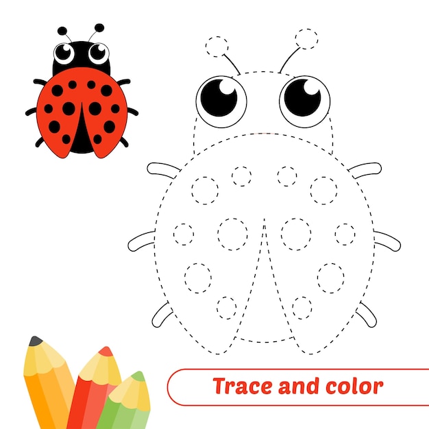 Traceer en kleur voor kinderen lieveheersbeestje vector