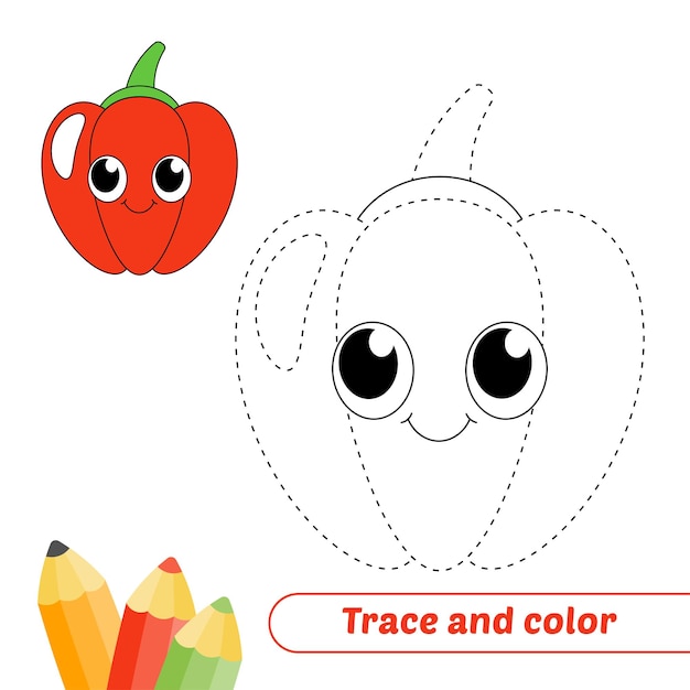 Traceer en kleur voor kinderen paprika vector