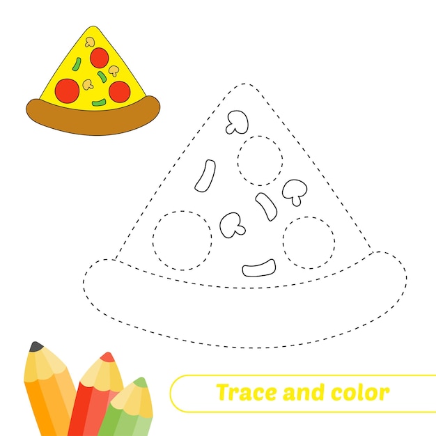 Traceer en kleur voor kinderen pizza vector