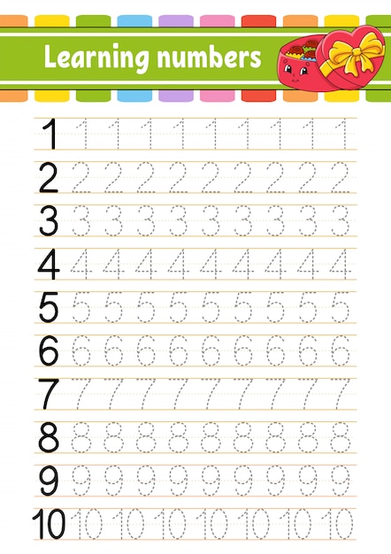 Traceer en schrijf. Handschrift praktijk. Getallen leren voor kinderen.