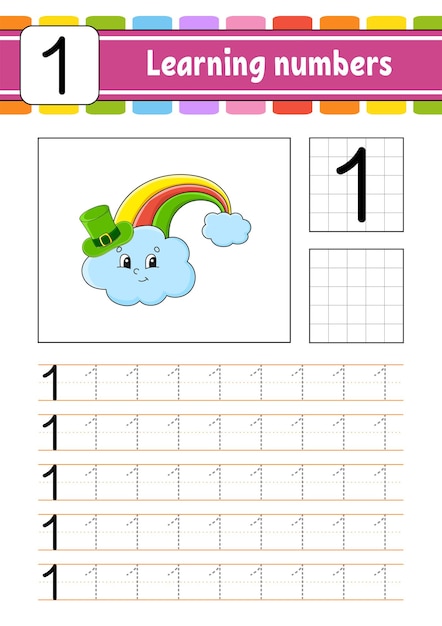 Traceer en schrijf nummers. handschrift oefenen. nummers leren voor kinderen. onderwijs ontwikkelen werkblad. st. patrick's dag. activiteit pagina.