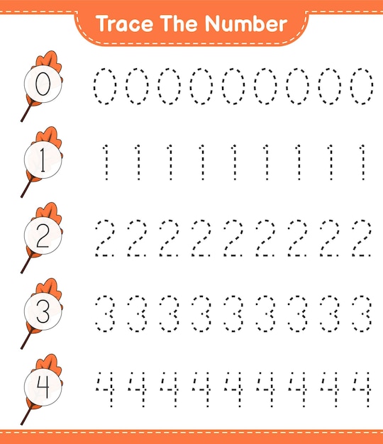 Traceer het nummer Traceringsnummer met Oak Leaf Educatief kinderspel afdrukbaar werkblad