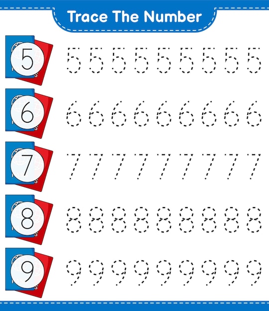 Traceer het nummer Traceringsnummer met paspoort Educatief kinderspel afdrukbaar werkblad