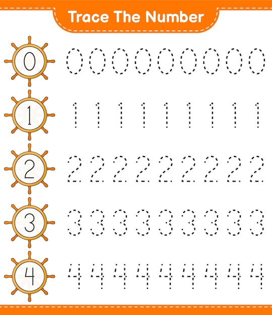 Traceer het nummer traceringsnummer met ship steering wheel educatief kinderspel