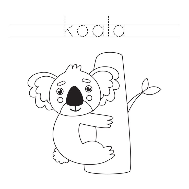 Vector traceer het woord. schattige koala. handschriftoefening voor kleuters.