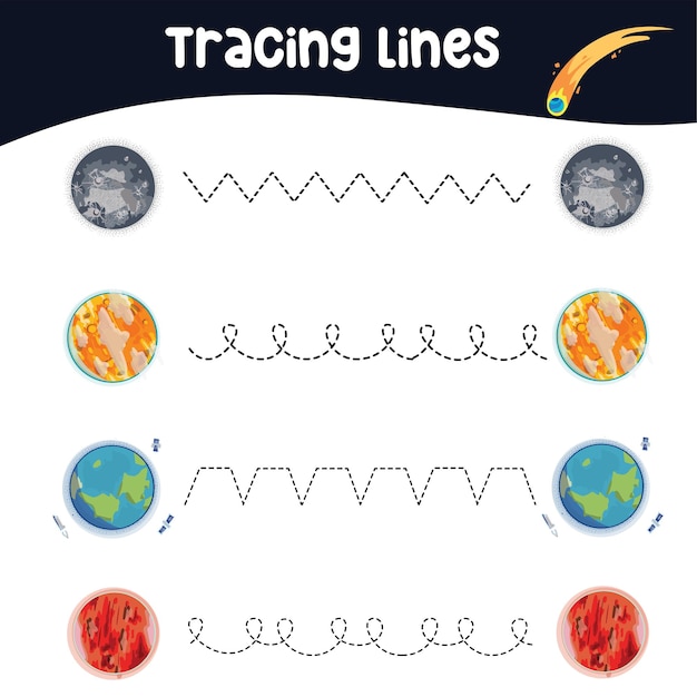 Traceerlijnen-activiteit voor kinderen Traceerwerkblad voor kinderen Educatief afdrukbaar werkblad