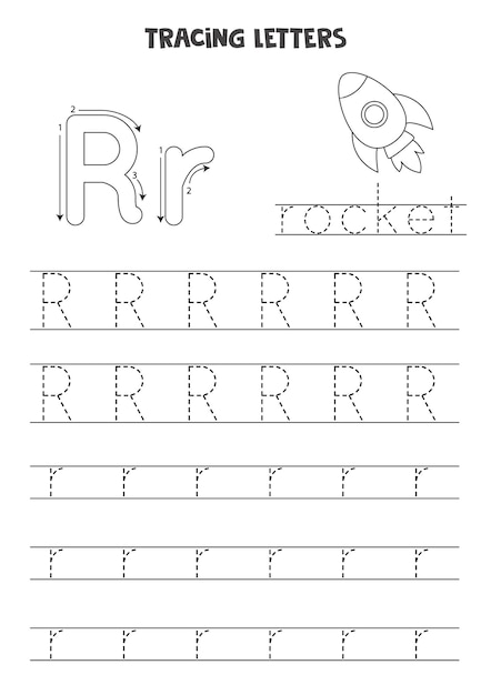 Tracering van letters van het Engelse alfabet. Zwart-wit werkblad.