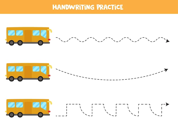 Traceringslijnen voor kinderen met cartoonbus. handschriftoefening voor kinderen.