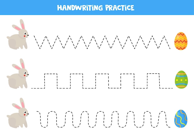 Traceringslijnen voor kinderen met schattig konijn dat naar paaseieren gaat.