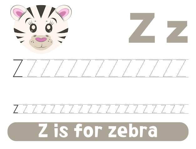 Tracing alphabet letter Z with cute zebra Worksheet for children