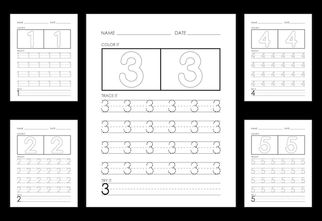 数字のトレースと色付けワークシートは数字を学ぶ