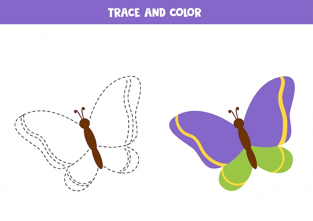 tracing and coloring book with colorful butterfly.