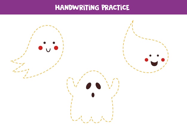 Tracing contours of cute Halloween ghosts Handwriting practice