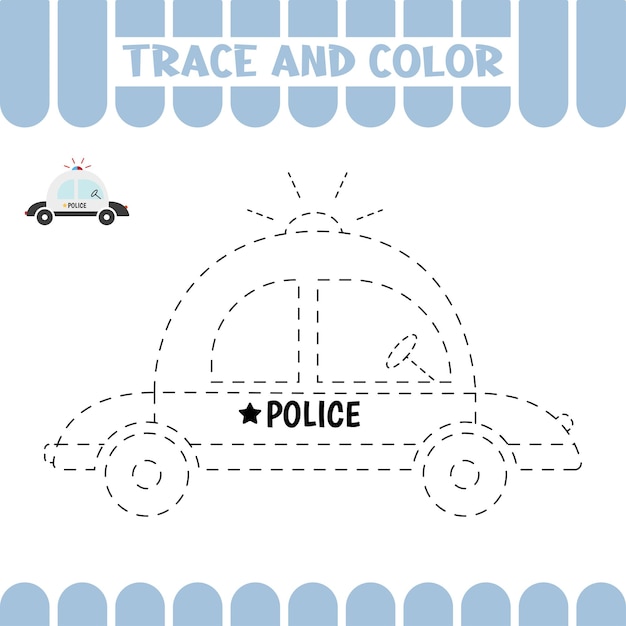Tracing educational page for kids Trace police Handwriting practice activity worksheet for preschoolers