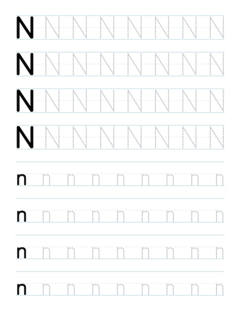 Отслеживание буквы n рабочий лист для детей