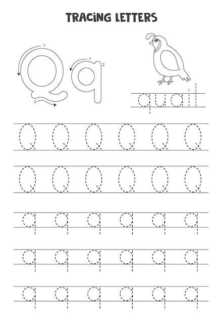 Tracing letters of English alphabet. Black and white worksheet.