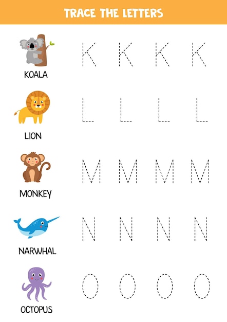 Tracing letters of english alphabet