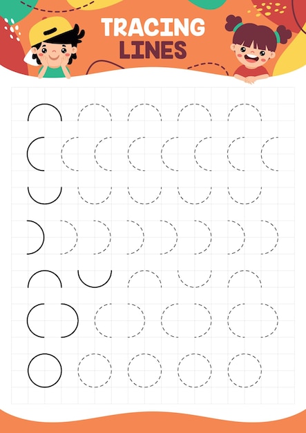 Vector tracing lines exercise worksheet for kids