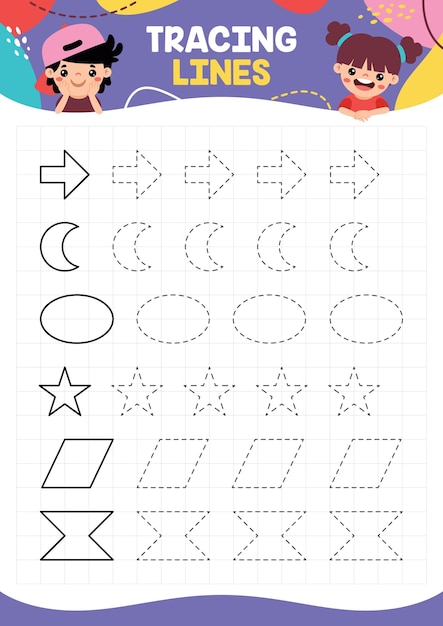 Tracing Lines Exercise Worksheet For Kids