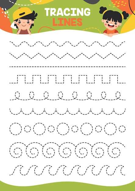 Tracing Lines Exercise Worksheet For Kids