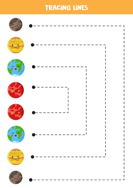 子供の漫画の太陽系の惑星のためのトレース ライン