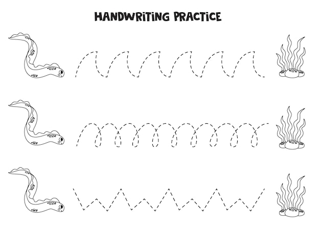 子供向けの線画 かわいいうなぎと海苔 書き練習