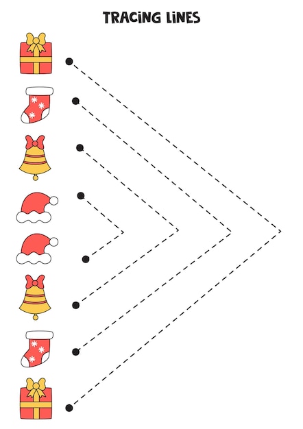 아이들을위한 추적 선 손으로 그린 크리스마스 요소 쓰기 연습
