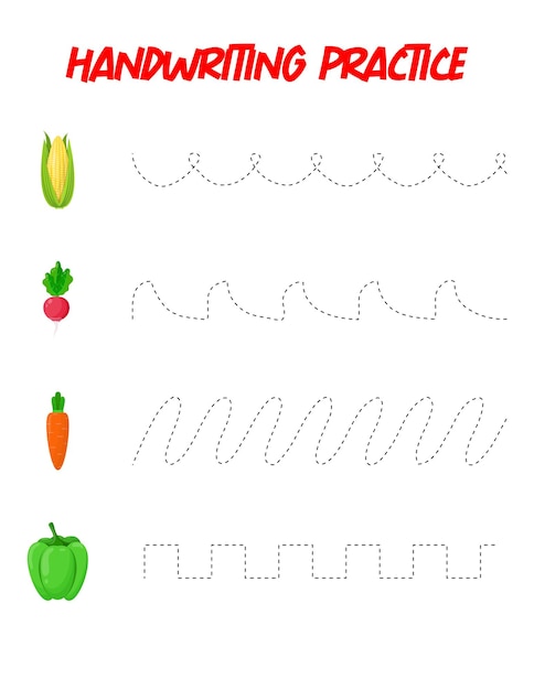 Vector tracing lines handwriting practice for childrenpracticing fine motor skills educational game for preschool kids vector illustration