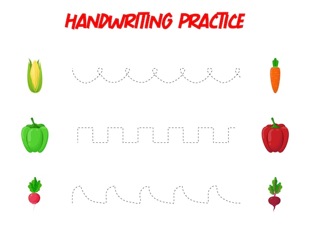 Vector tracing lines handwriting practice for childrenpracticing fine motor skills educational game for preschool kids vector illustration