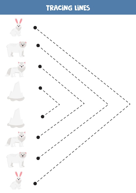 Трассировка линий для детей Мультяшные арктические животные
