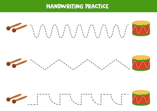 Tracing lines for kids cartoon drums Writing practice