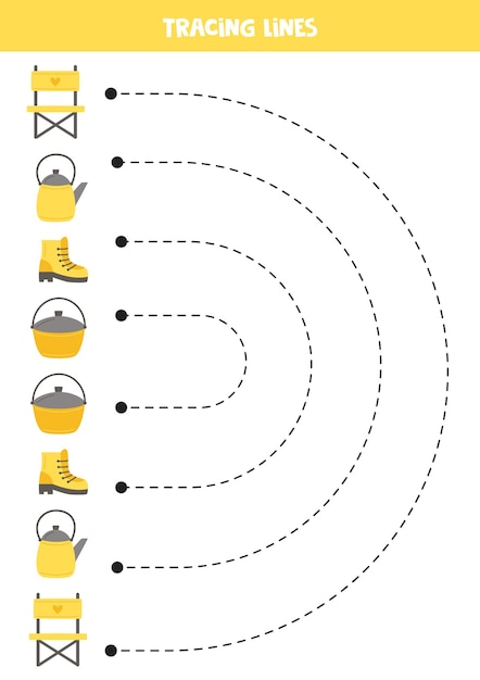 Tracing lines for kids cute camping elements writing practice