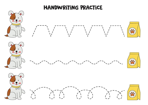 Tracing lines for kids Cute dog and food Writing practice