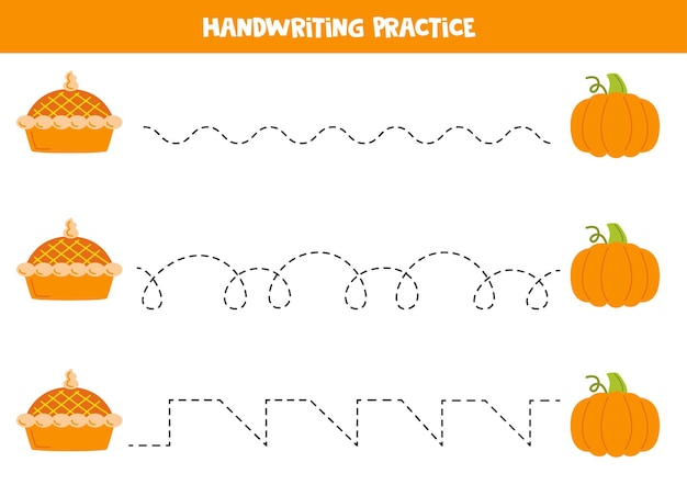 Tracing lines for kids Cute pumpkin and pie Writing practice