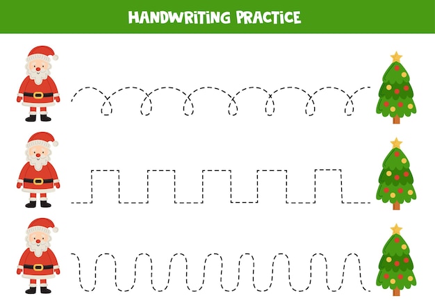 Tracing lines for kids Cute Santa Claus and Christmas tree Writing practice