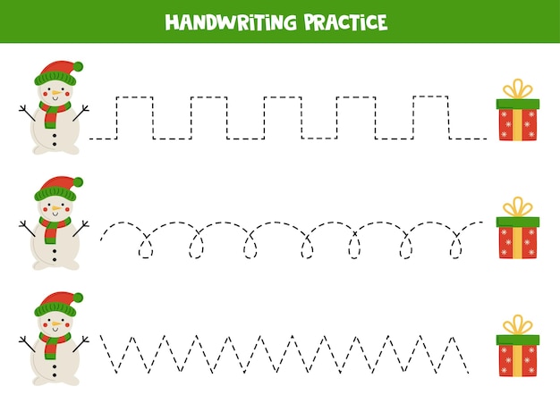 Tracing lines for kids Cute snowman Writing practice