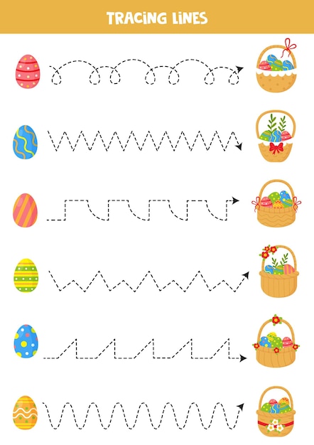 Tracing lines for kids Easter eggs and Easter baskets