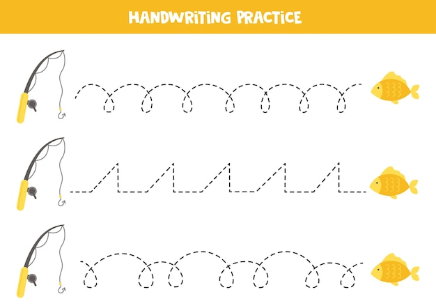 tracing lines for kids fishing rod and fish writing practice
