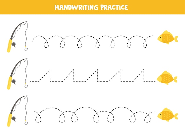 Tracing lines for kids Fishing rod and fish Writing practice