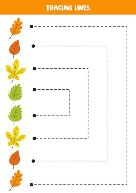 Linee di tracciamento per bambini foglie disegnate a mano pratica di scrittura